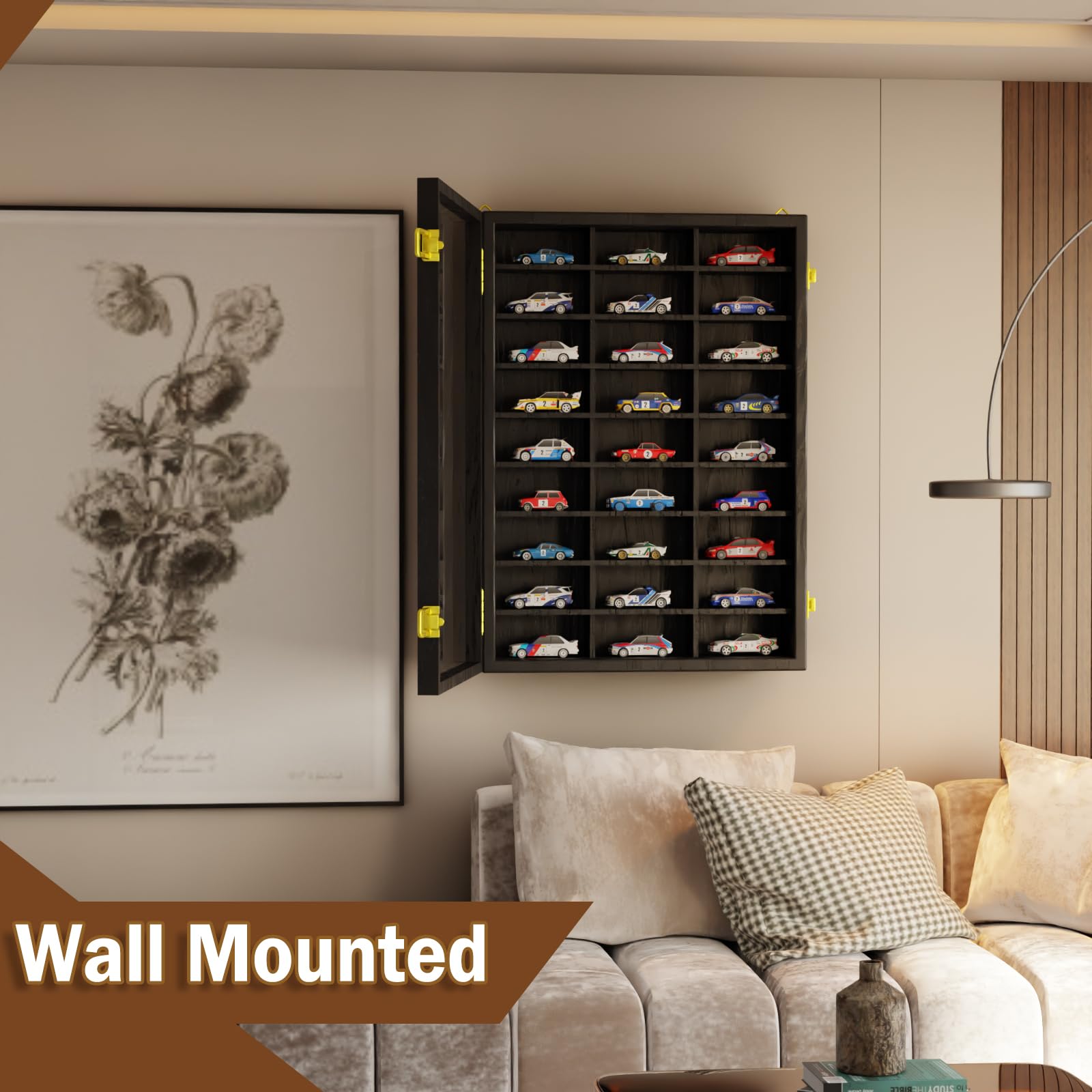 2 Pack Hot Wheels Storage Display Case Wall Mounted, Wooden